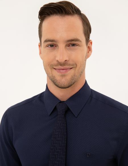 Lacivert Slim Fit Armürlü Gömlek - 50227373041
