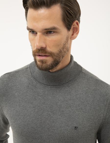 Gri Melanj Slim Fit Tam Balıkçı Yaka Basic Triko Kazak - 50230785077