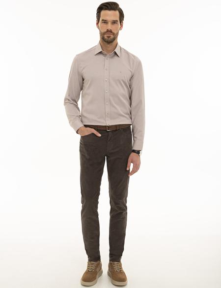 Açık Kahverengi Slim Fit Oxford Gömlek - 50233546037