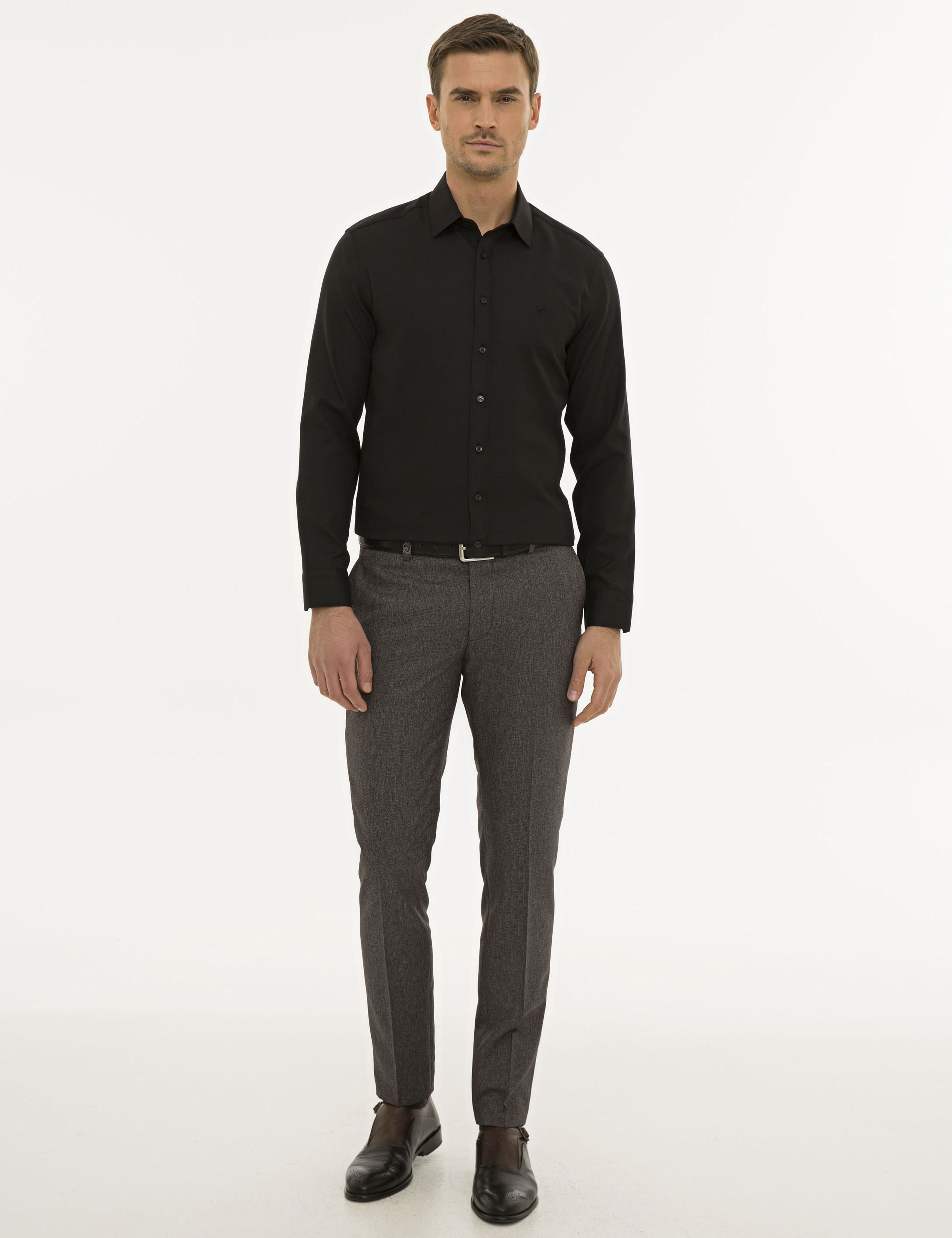 Siyah Slim Fit Oxford Gömlek - Image 4