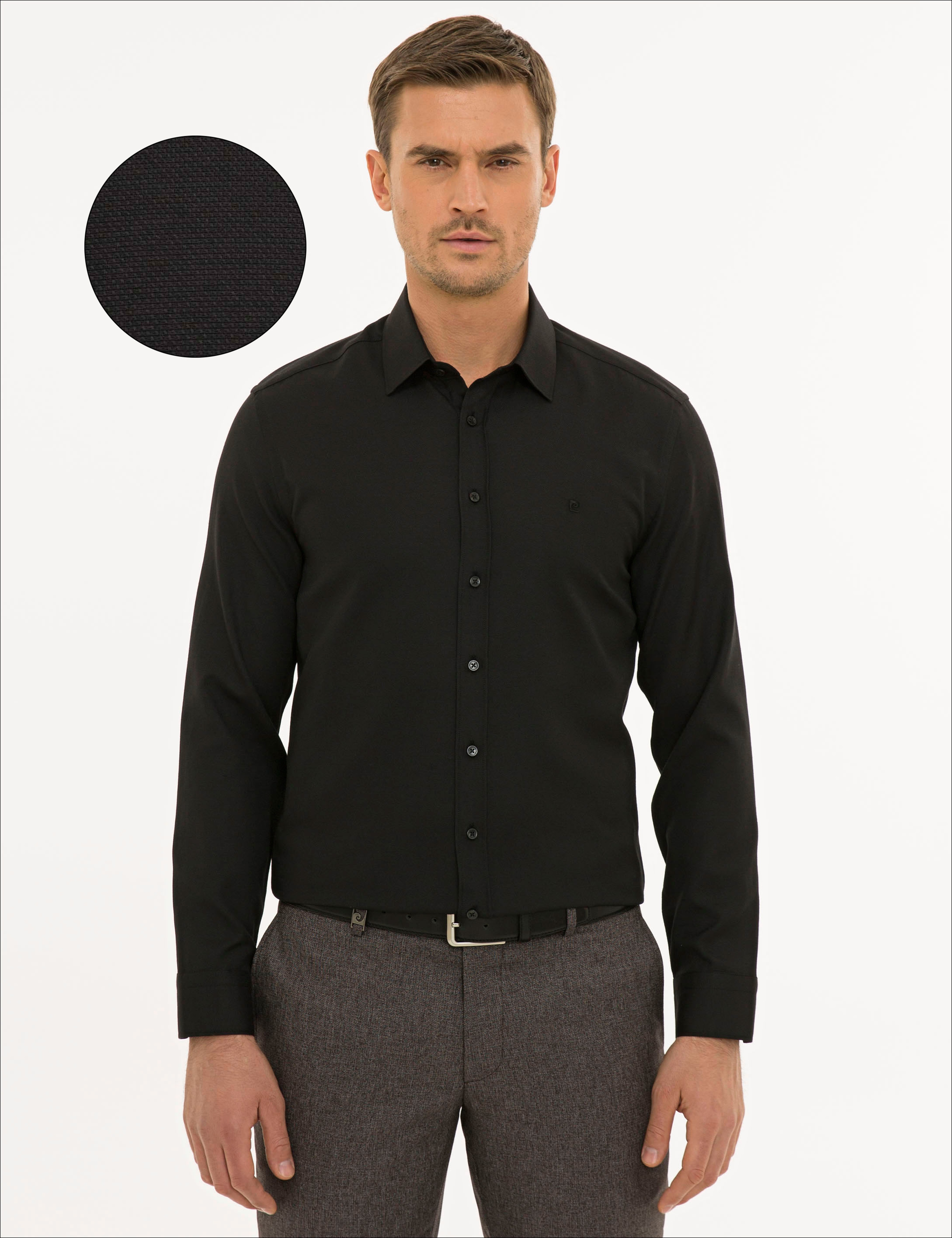 Siyah Slim Fit Oxford Gömlek - Image 1