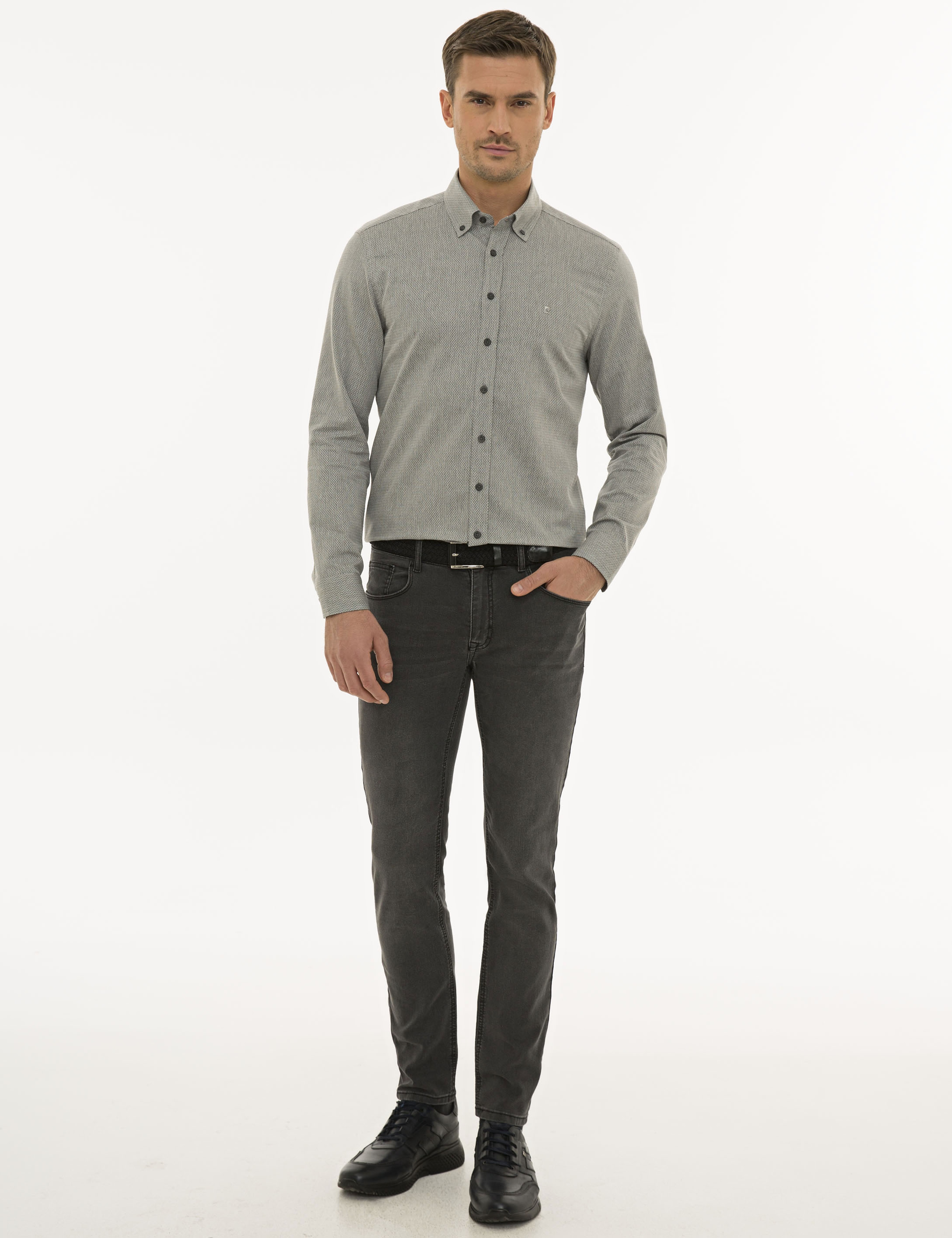 Gri Slim Fit Gömlek - Image 4