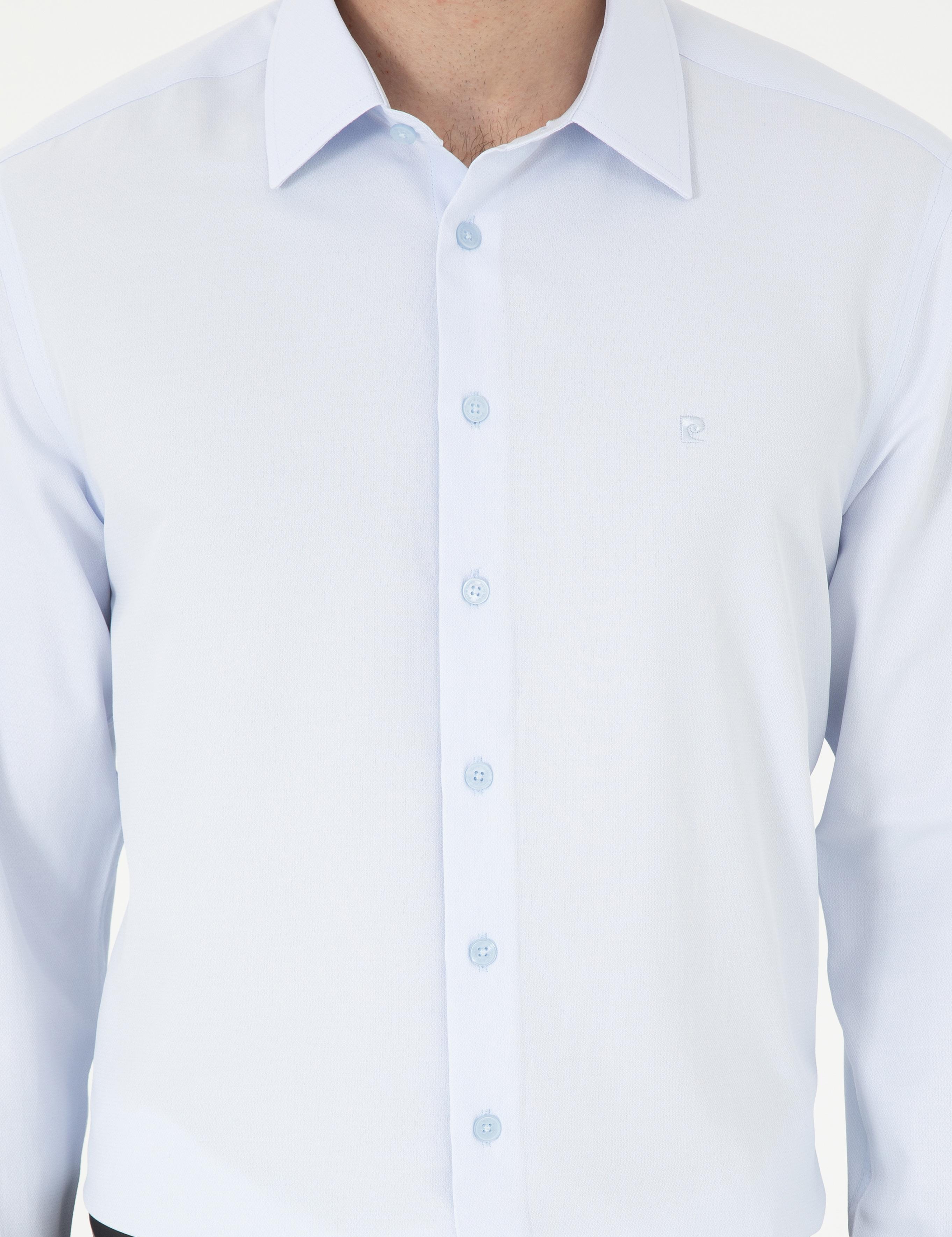 Açık Mavi Regular Fit Armürlü Uzun Kollu Gömlek