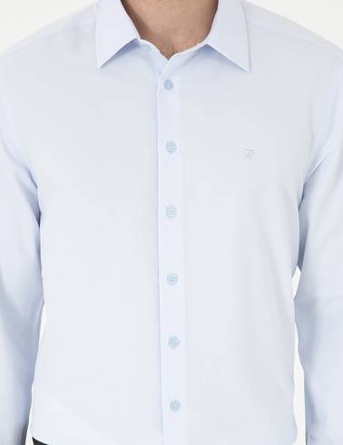 Açık Mavi Regular Fit Armürlü Uzun Kollu Gömlek