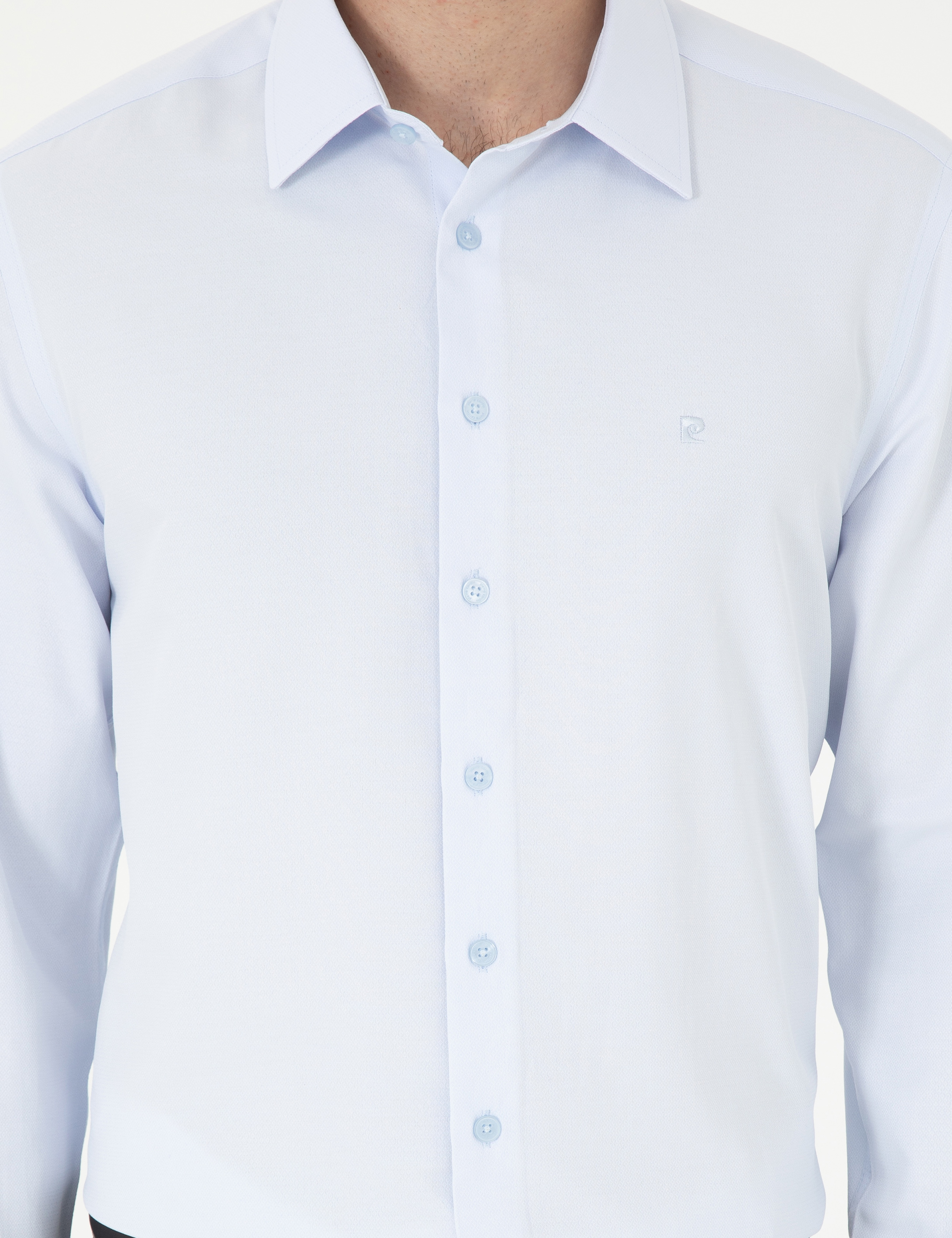 Açık Mavi Regular Fit Armürlü Uzun Kollu Gömlek - Image 6