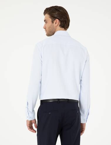Açık Mavi Regular Fit Armürlü Uzun Kollu Gömlek