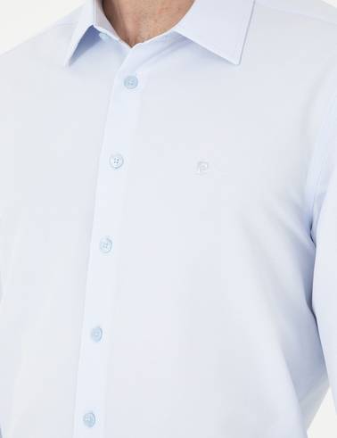 Açık Mavi Regular Fit Armürlü Uzun Kollu Gömlek