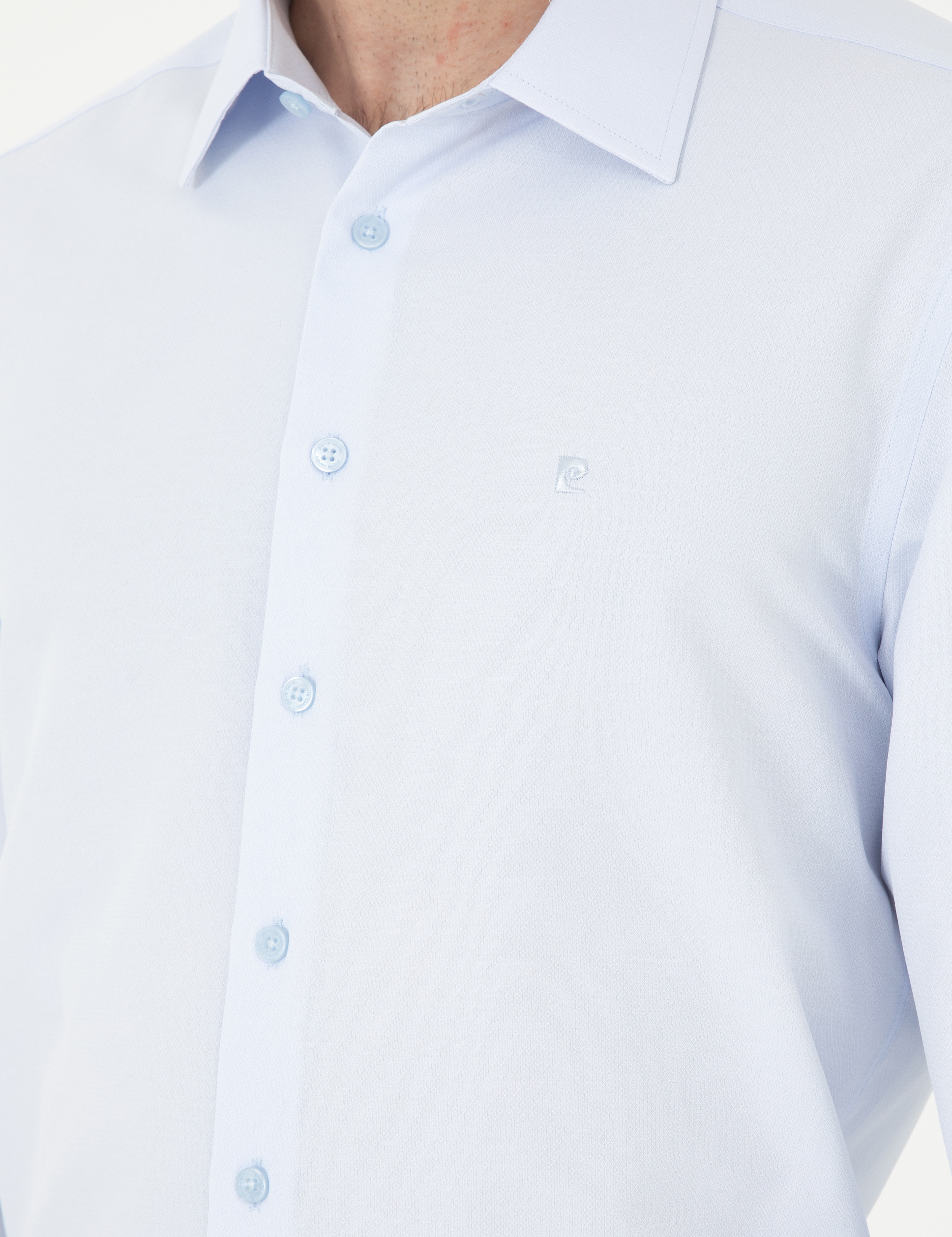 Açık Mavi Regular Fit Armürlü Uzun Kollu Gömlek - Image 7