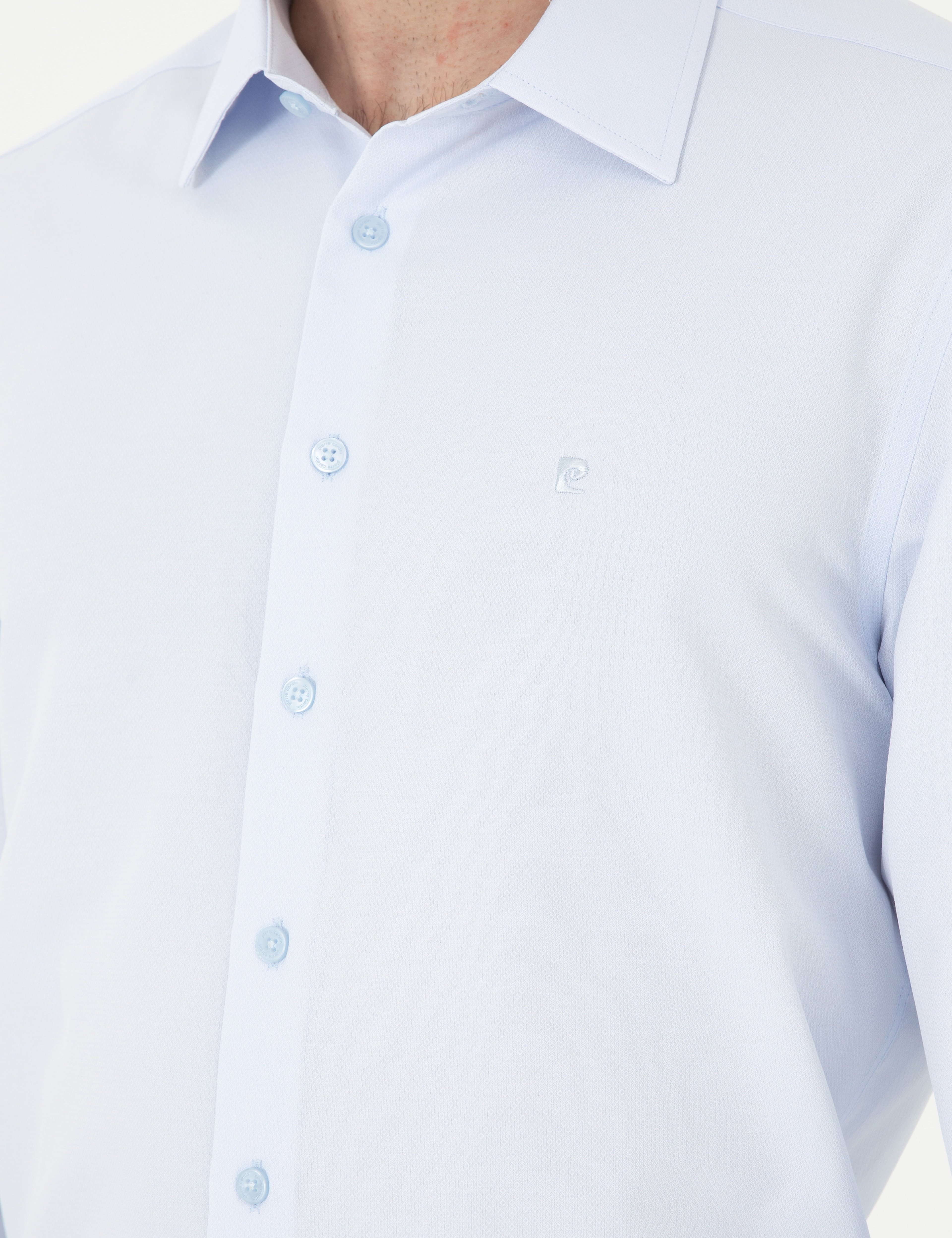 Açık Mavi Regular Fit Armürlü Uzun Kollu Gömlek
