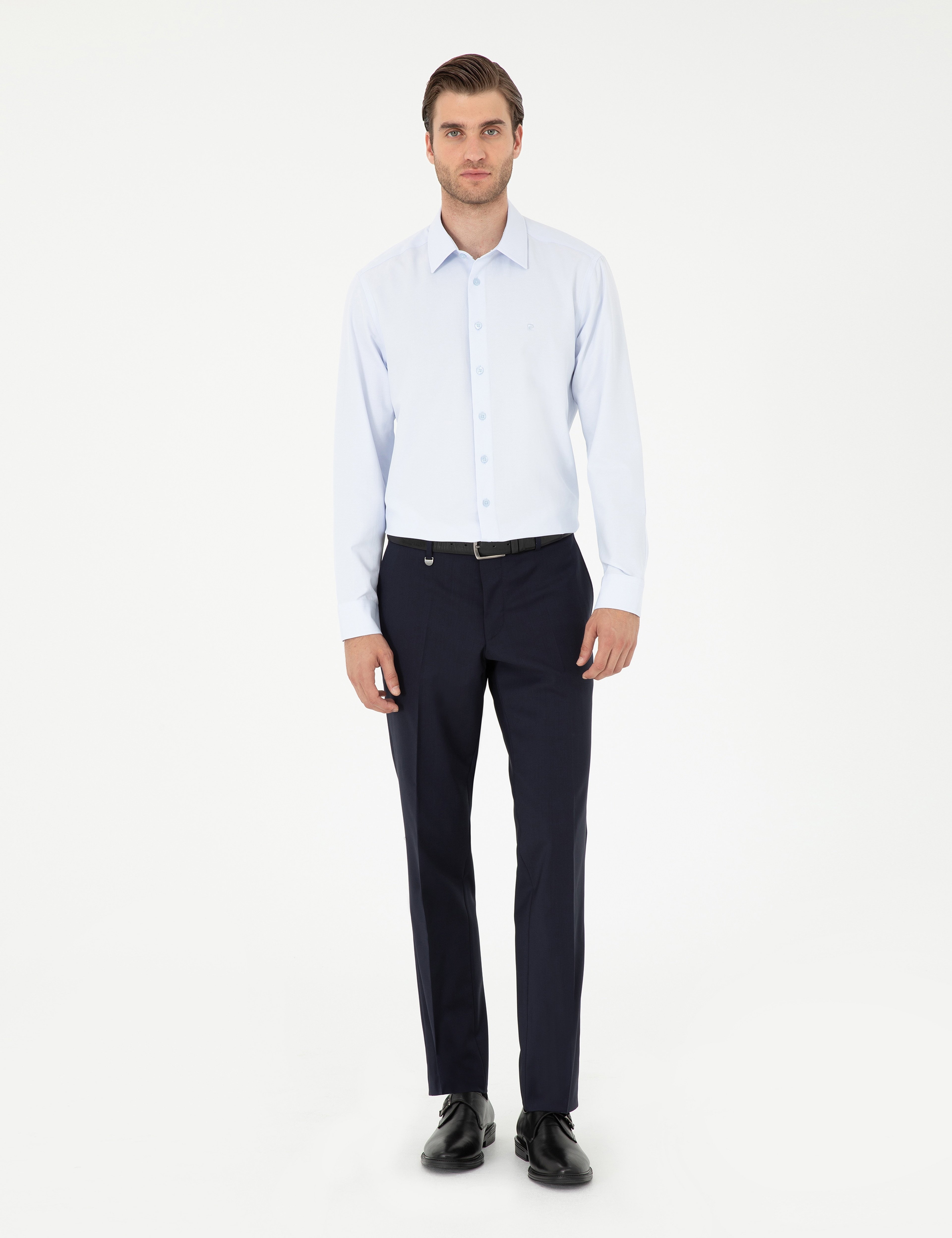 Açık Mavi Regular Fit Armürlü Uzun Kollu Gömlek - Image 4