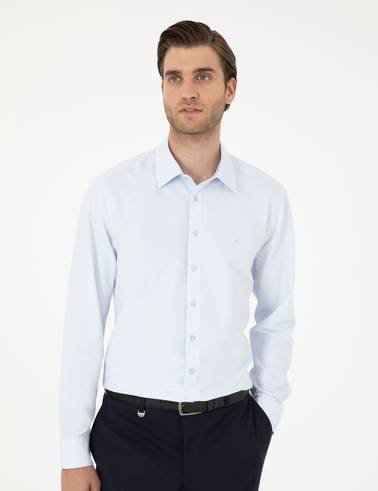 Açık Mavi Regular Fit Armürlü Uzun Kollu Gömlek