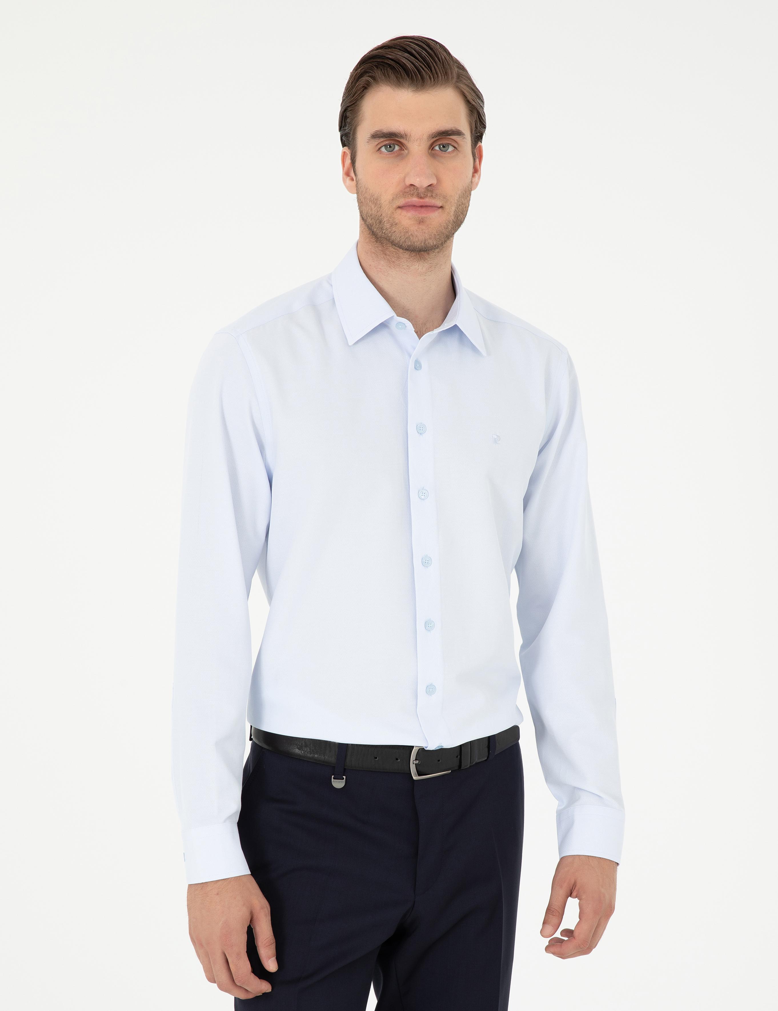 Açık Mavi Regular Fit Armürlü Uzun Kollu Gömlek