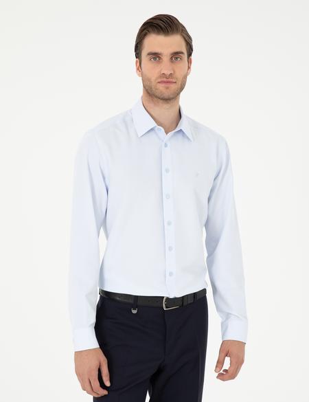 Açık Mavi Regular Fit Armürlü Uzun Kollu Gömlek - 50294729018