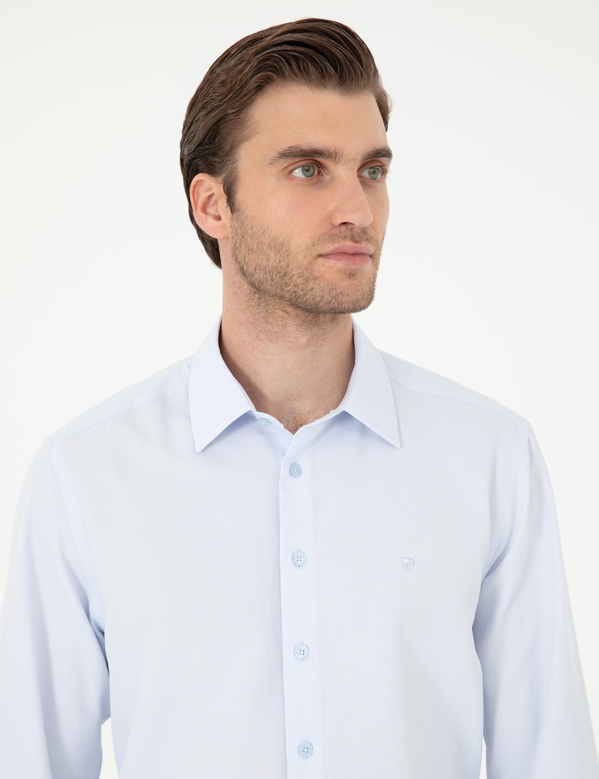 Açık Mavi Regular Fit Armürlü Uzun Kollu Gömlek - 50294729018