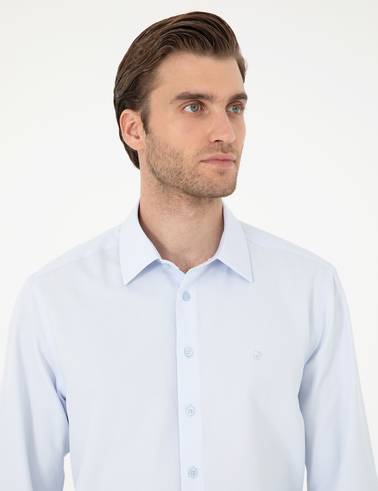 Açık Mavi Regular Fit Armürlü Uzun Kollu Gömlek