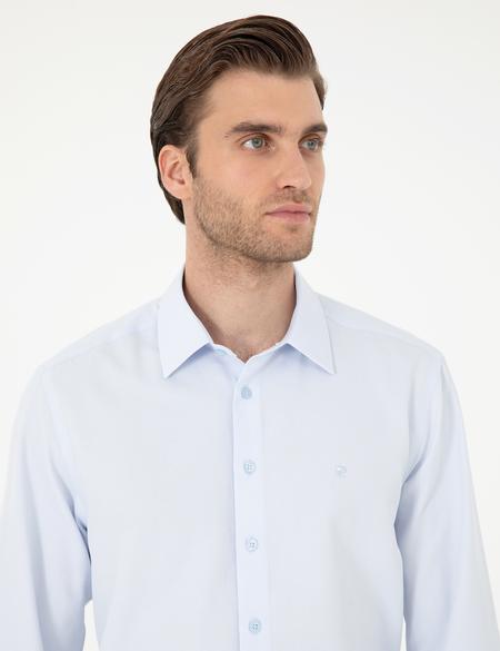 Açık Mavi Regular Fit Armürlü Uzun Kollu Gömlek - 50294729018