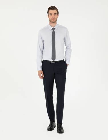 Gri %100 Pamuk Slim Fit Uzun Kollu Basic Gömlek