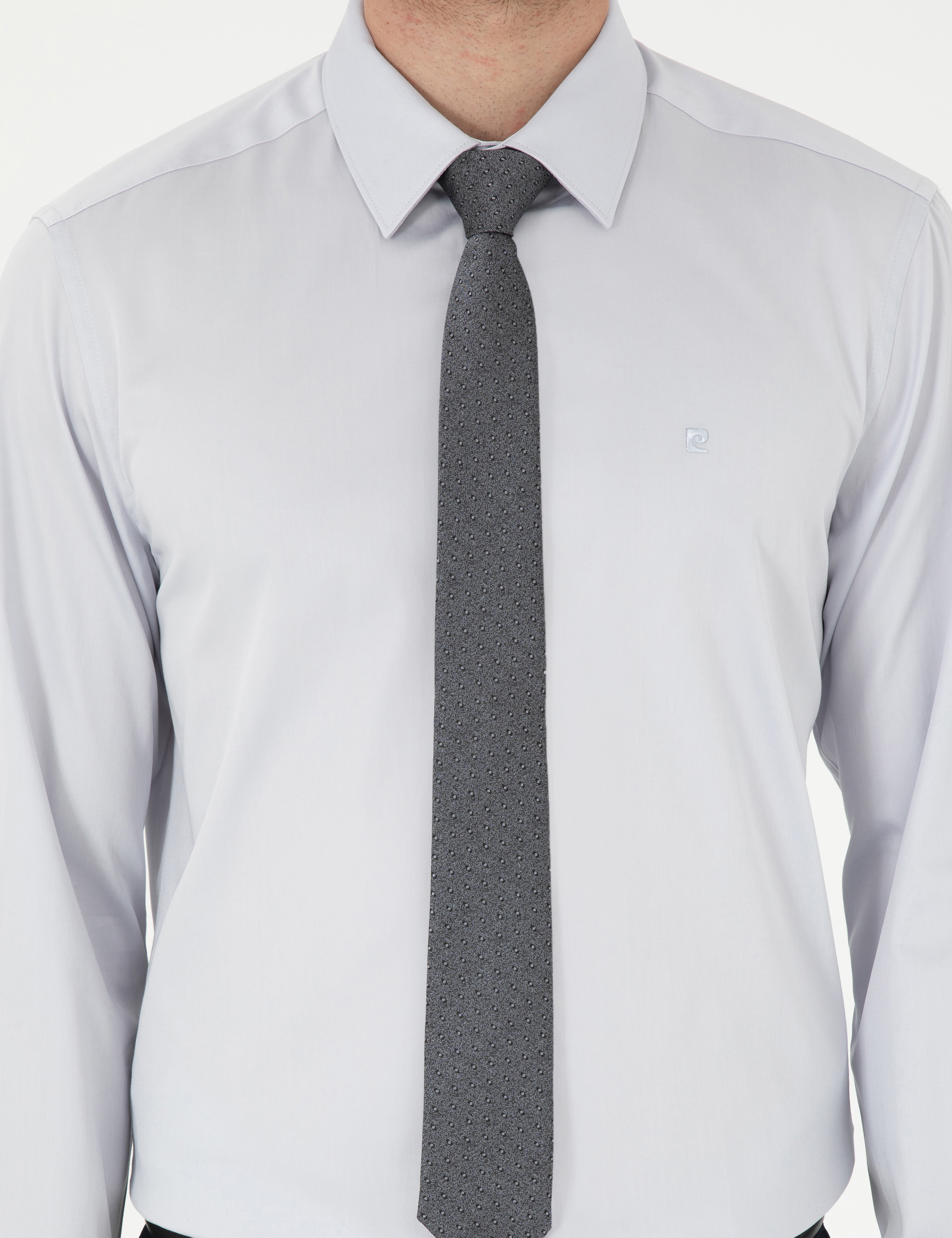 Gri %100 Pamuk Slim Fit Uzun Kollu Basic Gömlek - Image 6