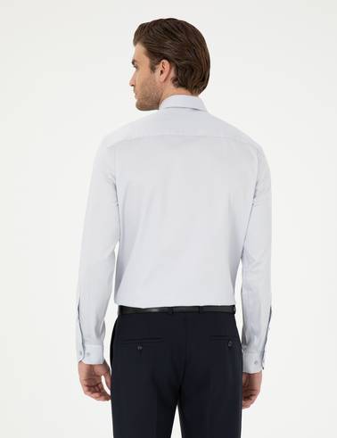 Gri %100 Pamuk Slim Fit Uzun Kollu Basic Gömlek