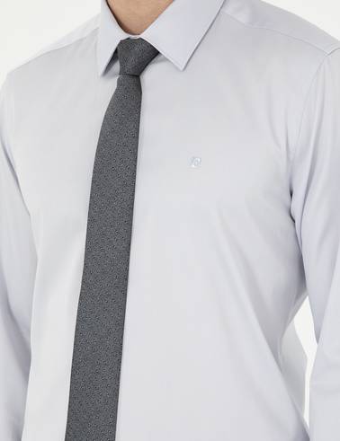 Gri %100 Pamuk Slim Fit Uzun Kollu Basic Gömlek