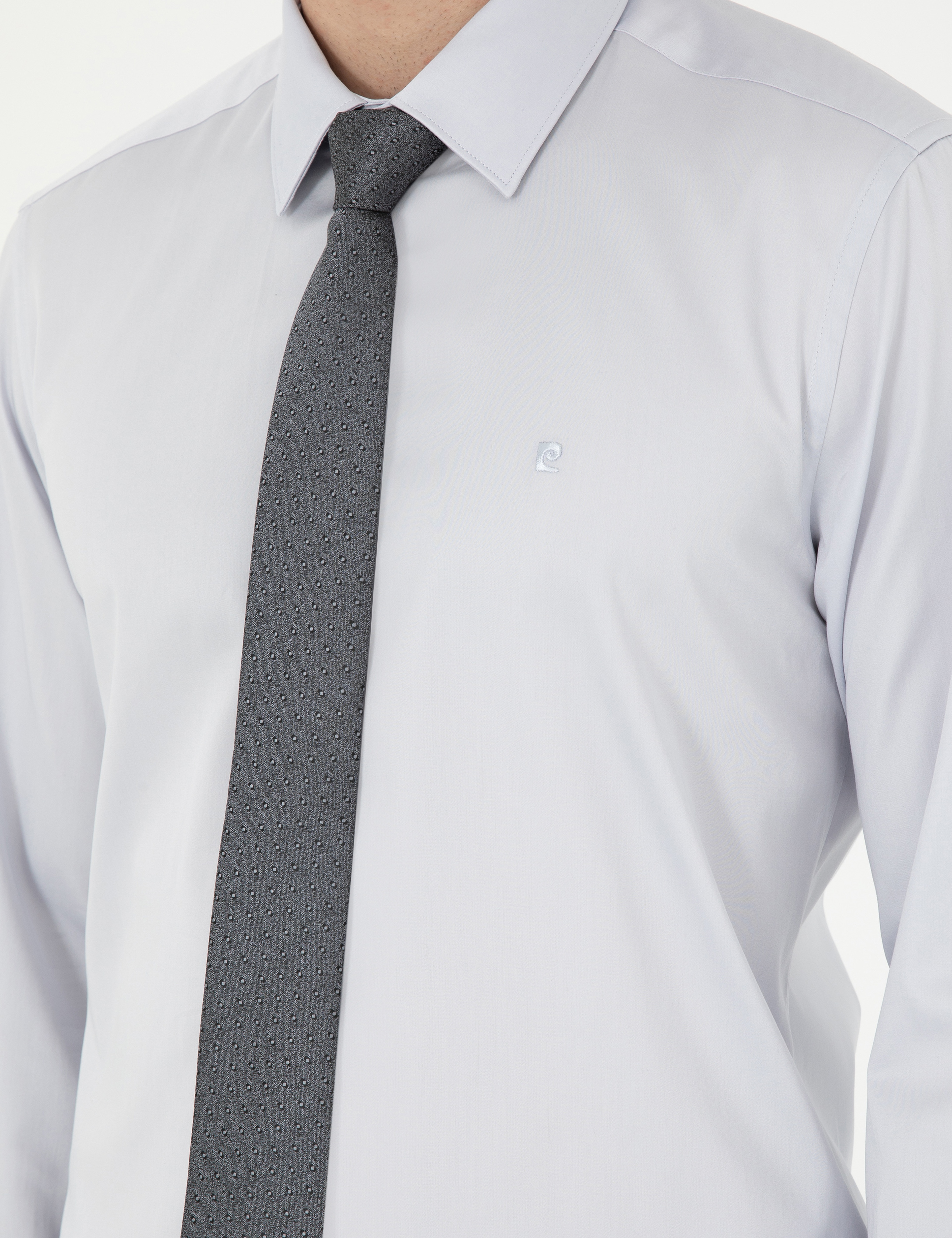 Gri %100 Pamuk Slim Fit Uzun Kollu Basic Gömlek - Image 7