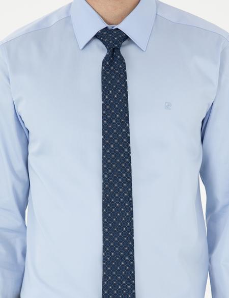 Koyu Mavi Parlak Saten Slim Fit Uzun Kollu Basic Gömlek - 50292520035