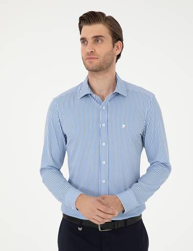 Mavi Likralı Ex. Slim Fit Uzun Kollu Gömlek