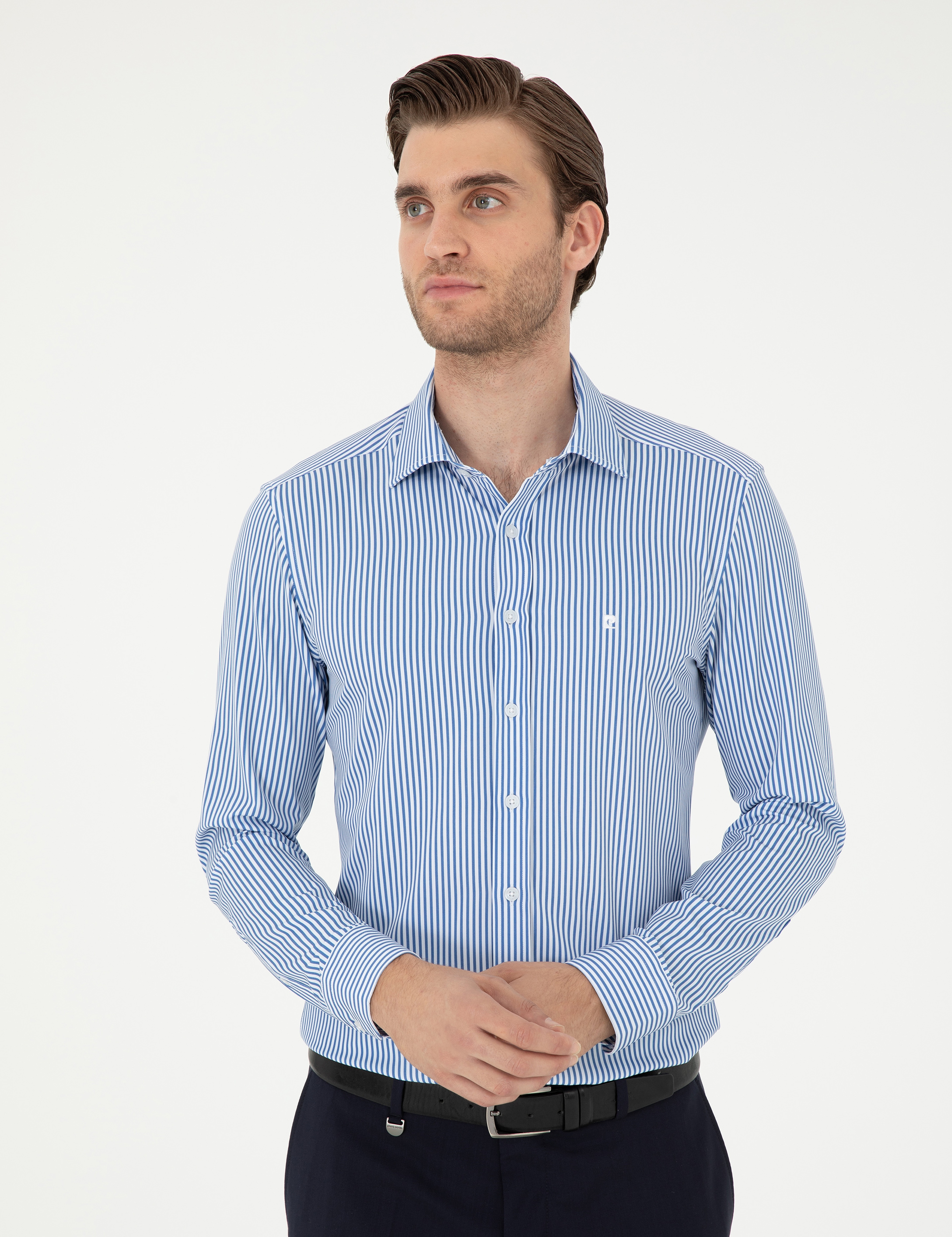 Mavi Likralı Ekstra Slim Fit Uzun Kollu Gömlek