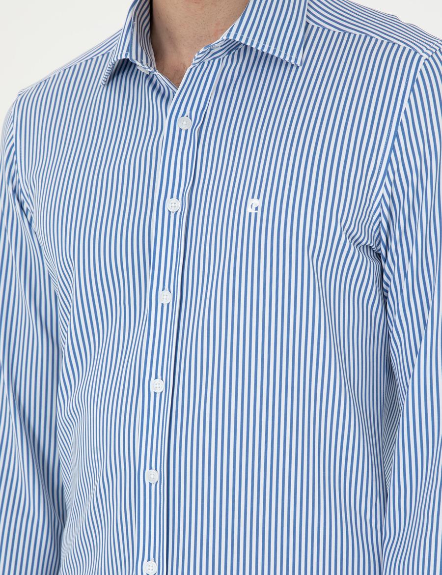 Mavi Likralı Ex. Slim Fit Uzun Kollu Gömlek