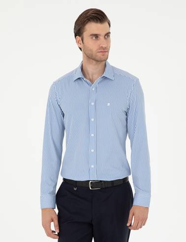 Mavi Likralı Ex. Slim Fit Uzun Kollu Gömlek