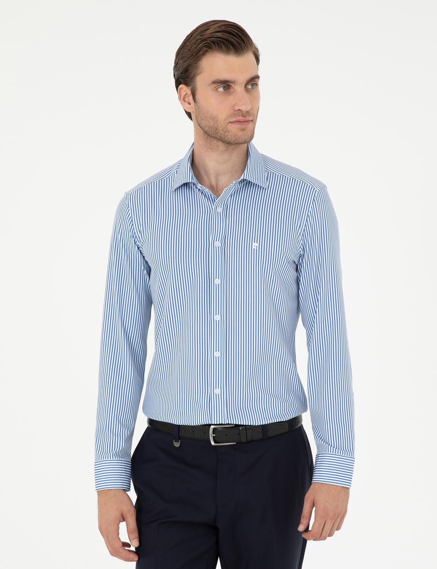 Mavi Likralı Ex. Slim Fit Uzun Kollu Gömlek