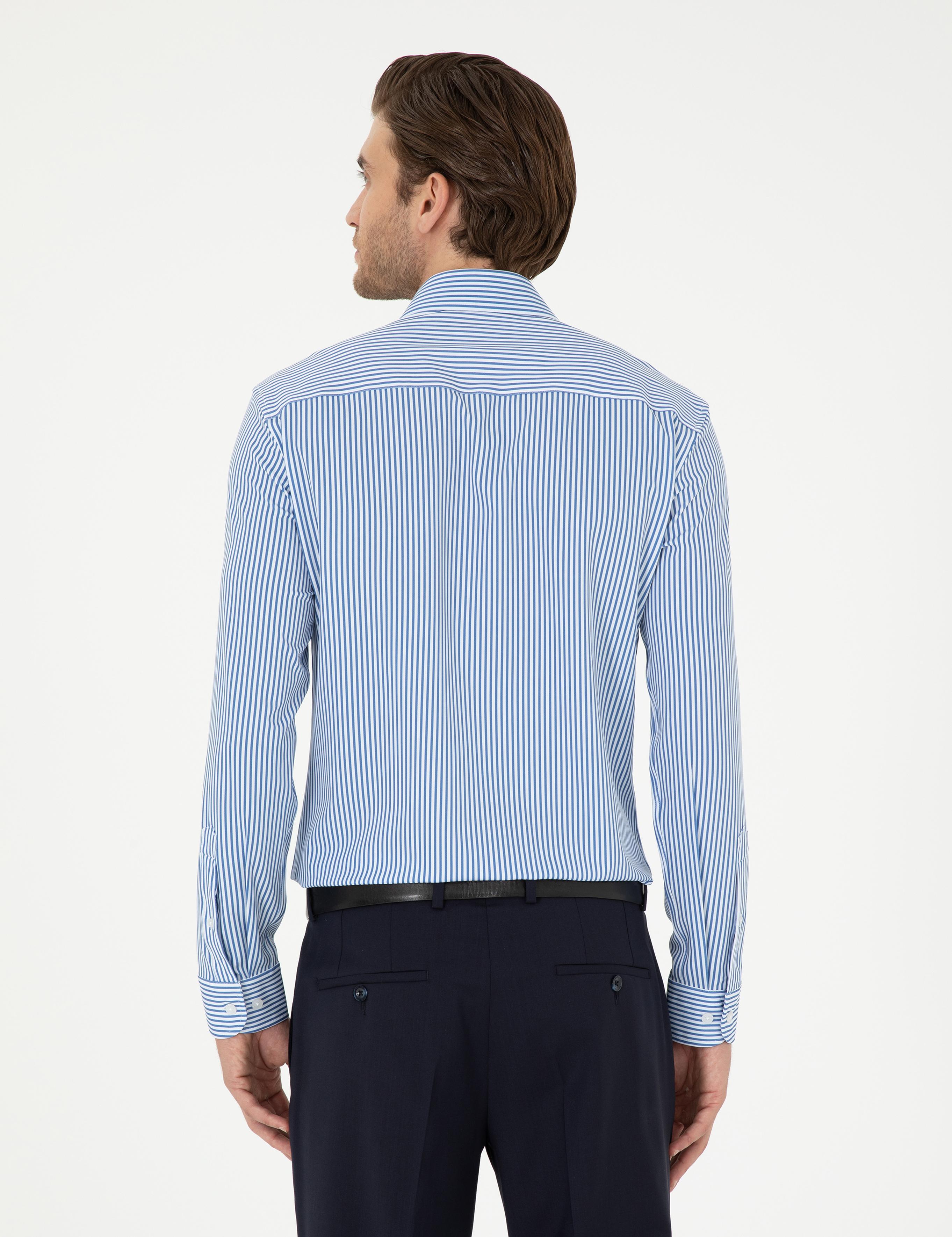 Mavi Likralı Ex. Slim Fit Uzun Kollu Gömlek