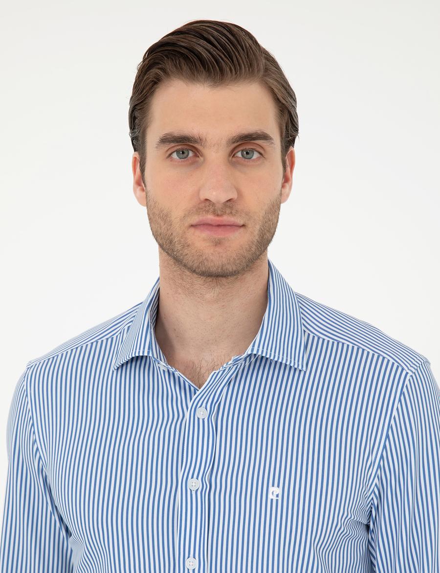 Mavi Likralı Ex. Slim Fit Uzun Kollu Gömlek