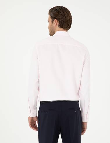Açık Pembe Slim Fit Armürlü Uzun Kollu Gömlek