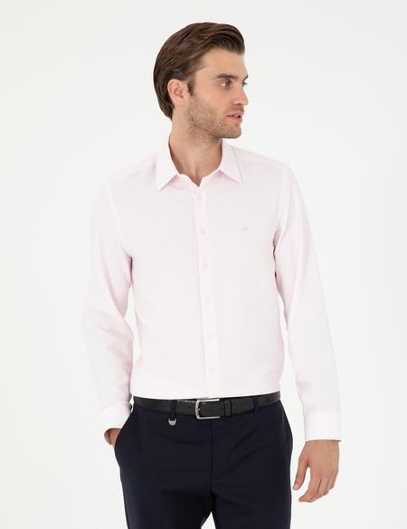 Açık Pembe Slim Fit Armürlü Uzun Kollu Gömlek - 50294742037