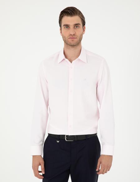 Açık Pembe Slim Fit Armürlü Uzun Kollu Gömlek - 50294742037