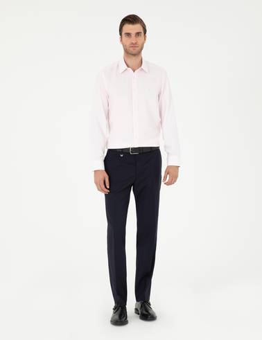 Açık Pembe Slim Fit Armürlü Uzun Kollu Gömlek