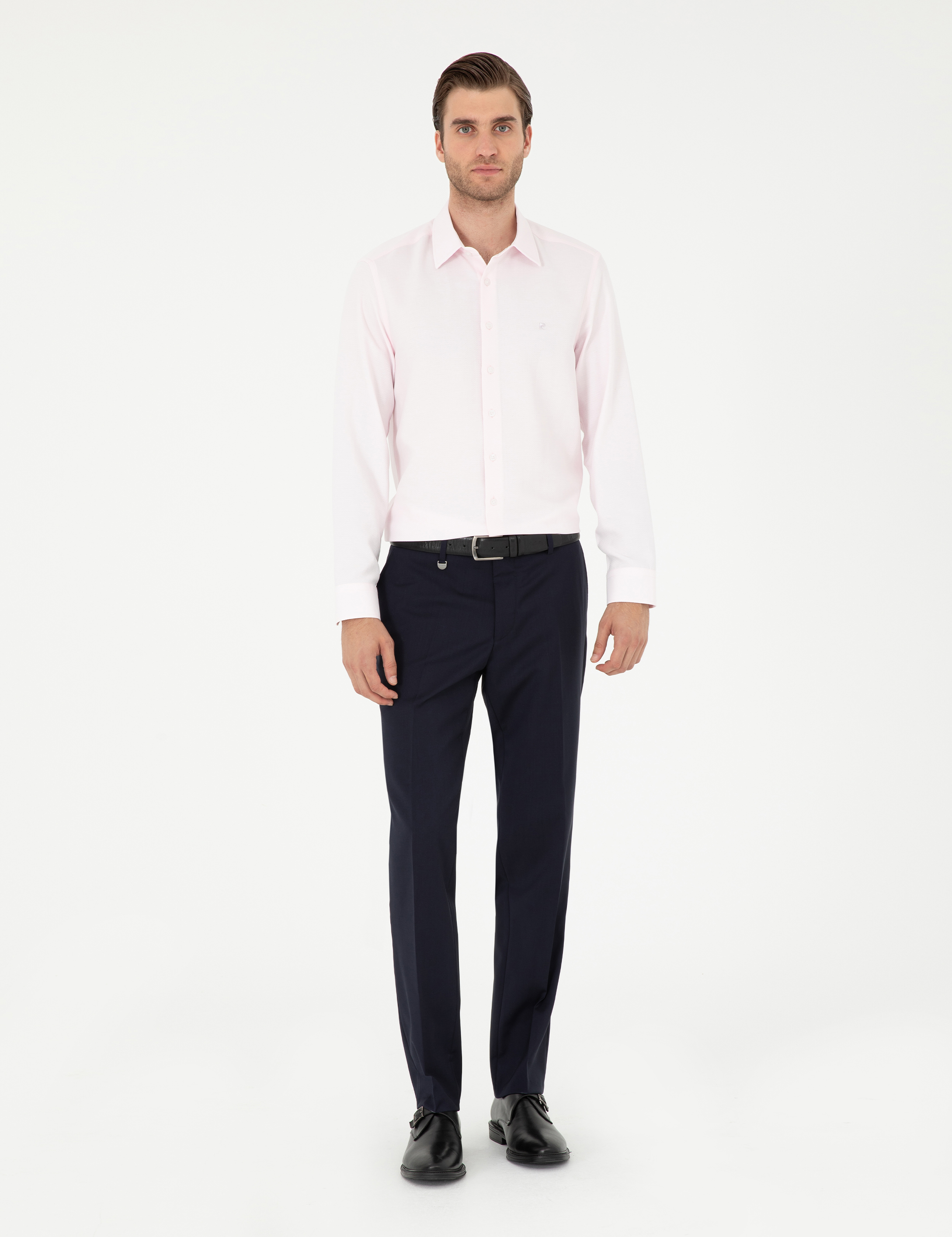 Açık Pembe Slim Fit Armürlü Uzun Kollu Gömlek - Image 4