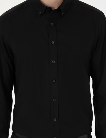 Siyah Slim Fit Uzun Kollu Gömlek - 50295909016