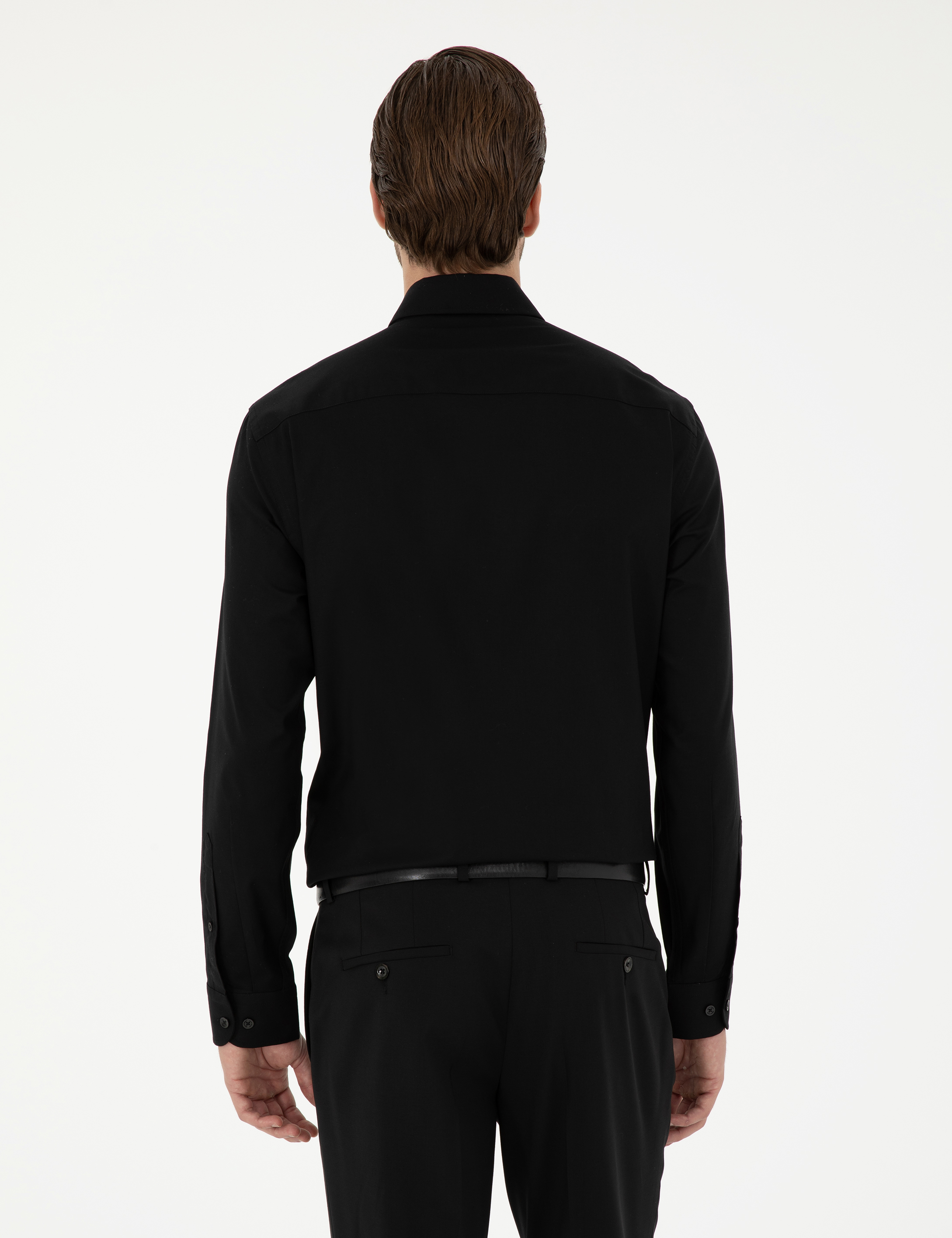 Siyah Slim Fit Uzun Kollu Gömlek - Image 5