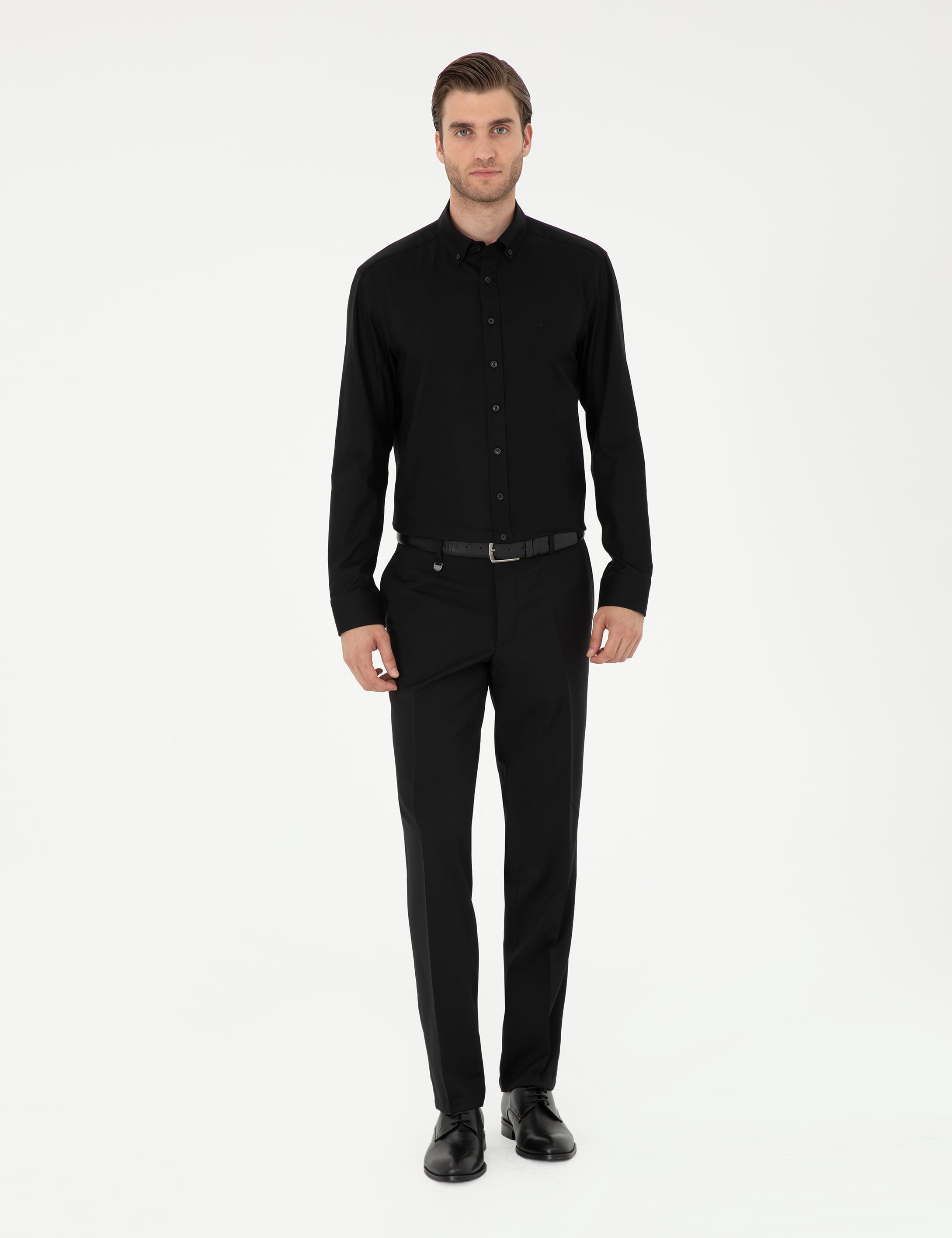Siyah Slim Fit Uzun Kollu Gömlek - Image 4