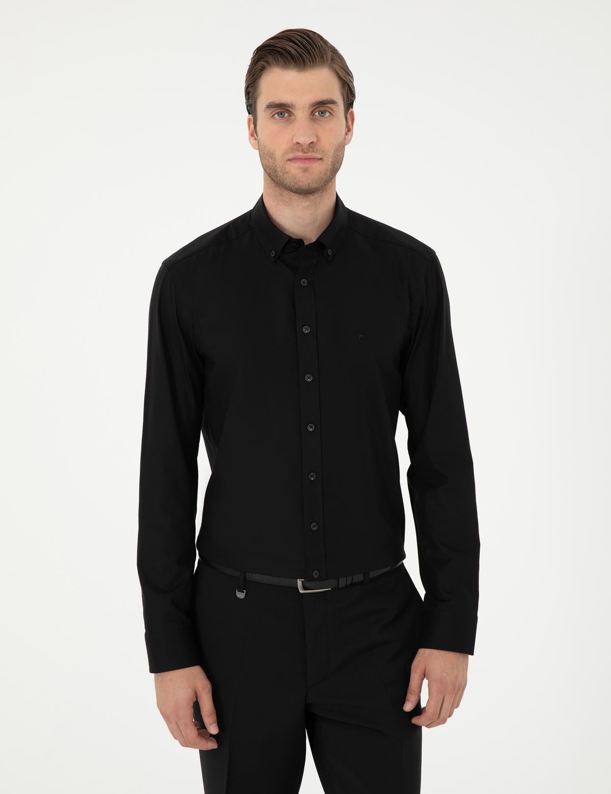 Siyah Slim Fit Uzun Kollu Gömlek - 50295909016