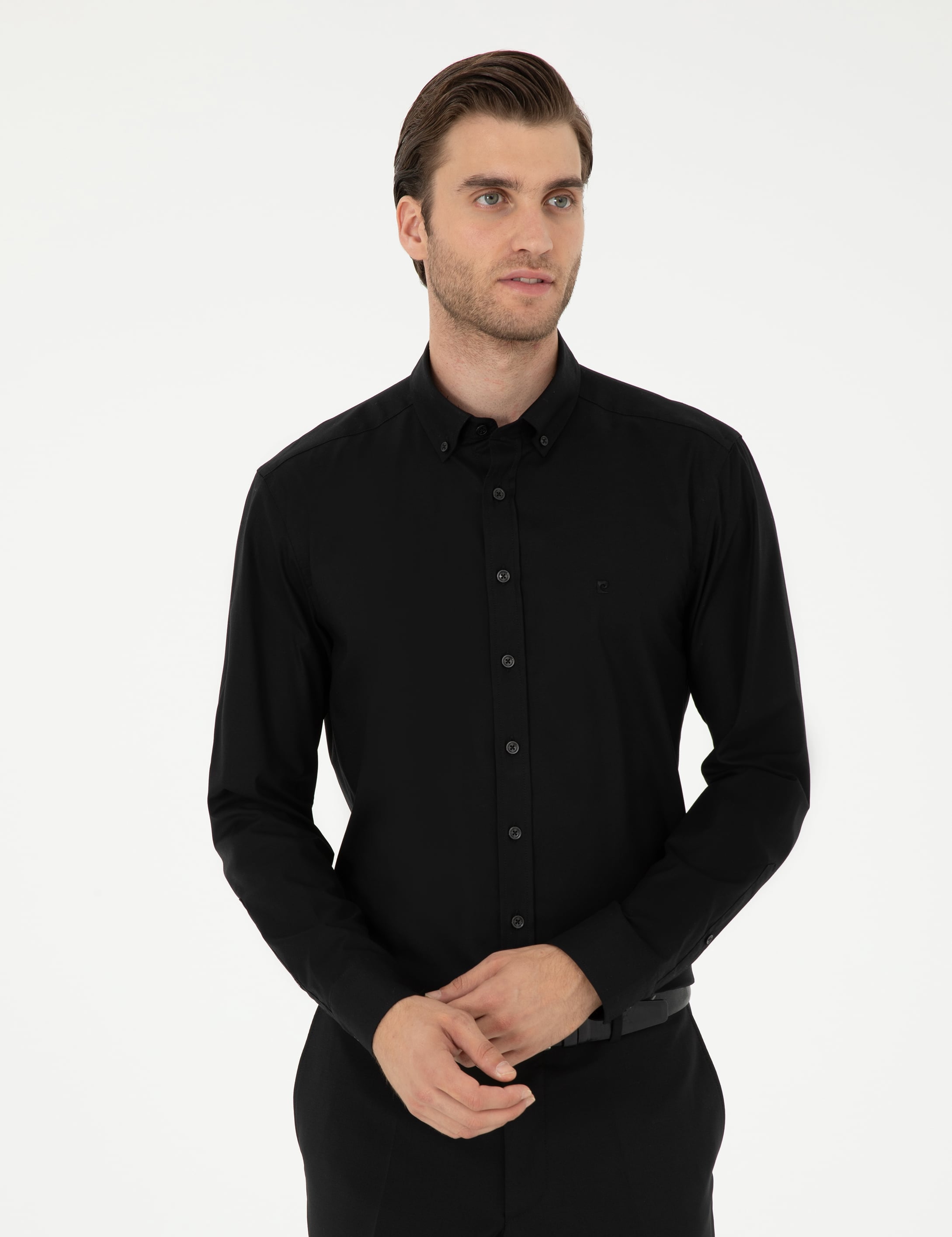 Siyah Slim Fit Uzun Kollu Gömlek - Image 1