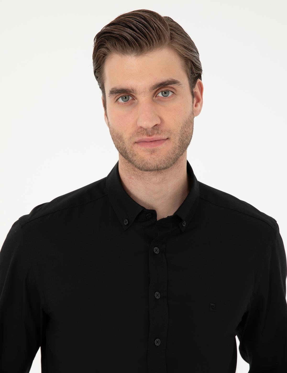 Siyah Slim Fit Uzun Kollu Gömlek - 50295909016