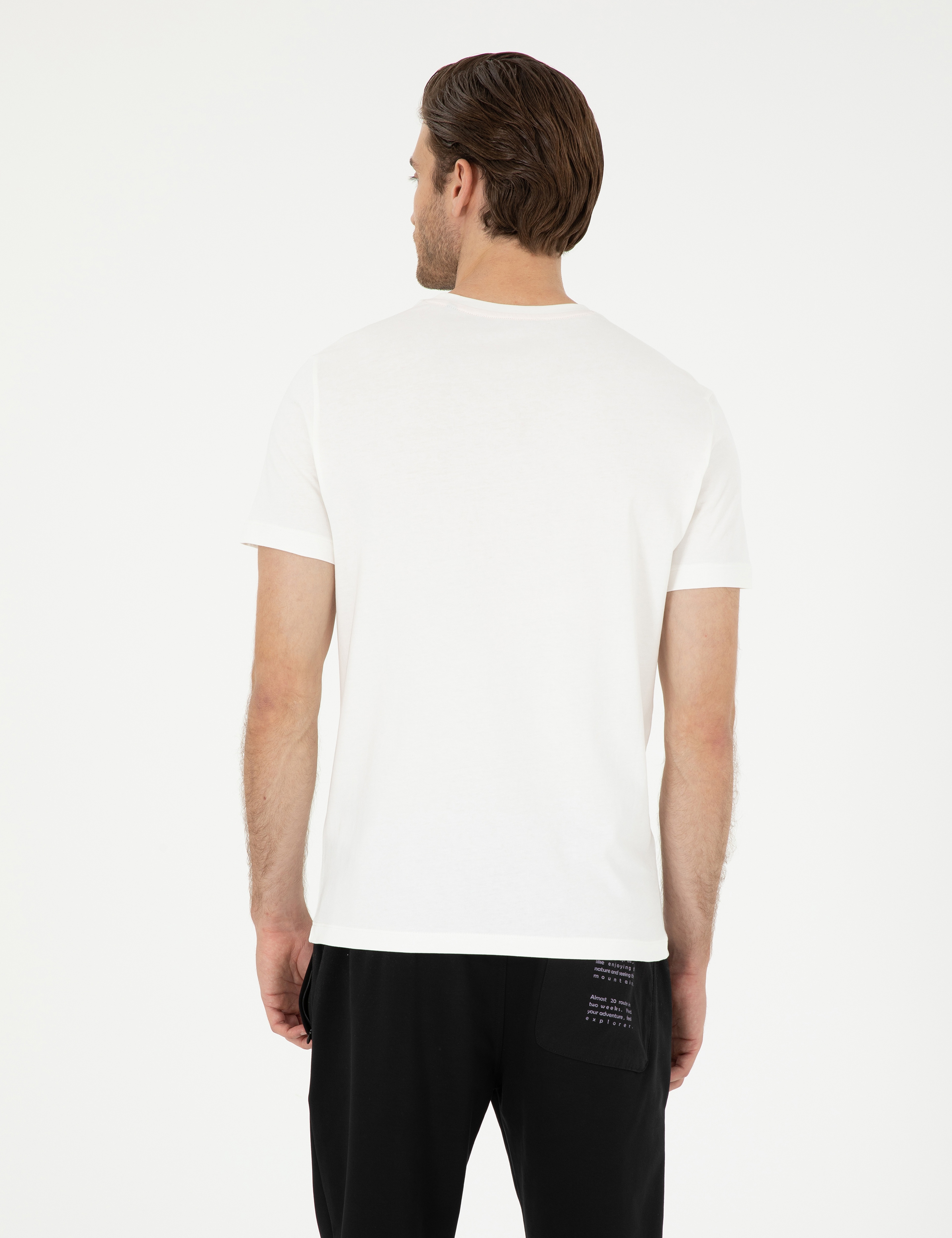 Beyaz Slim Fit %100 Pamuk Bisiklet Yaka Tişört - Image 5