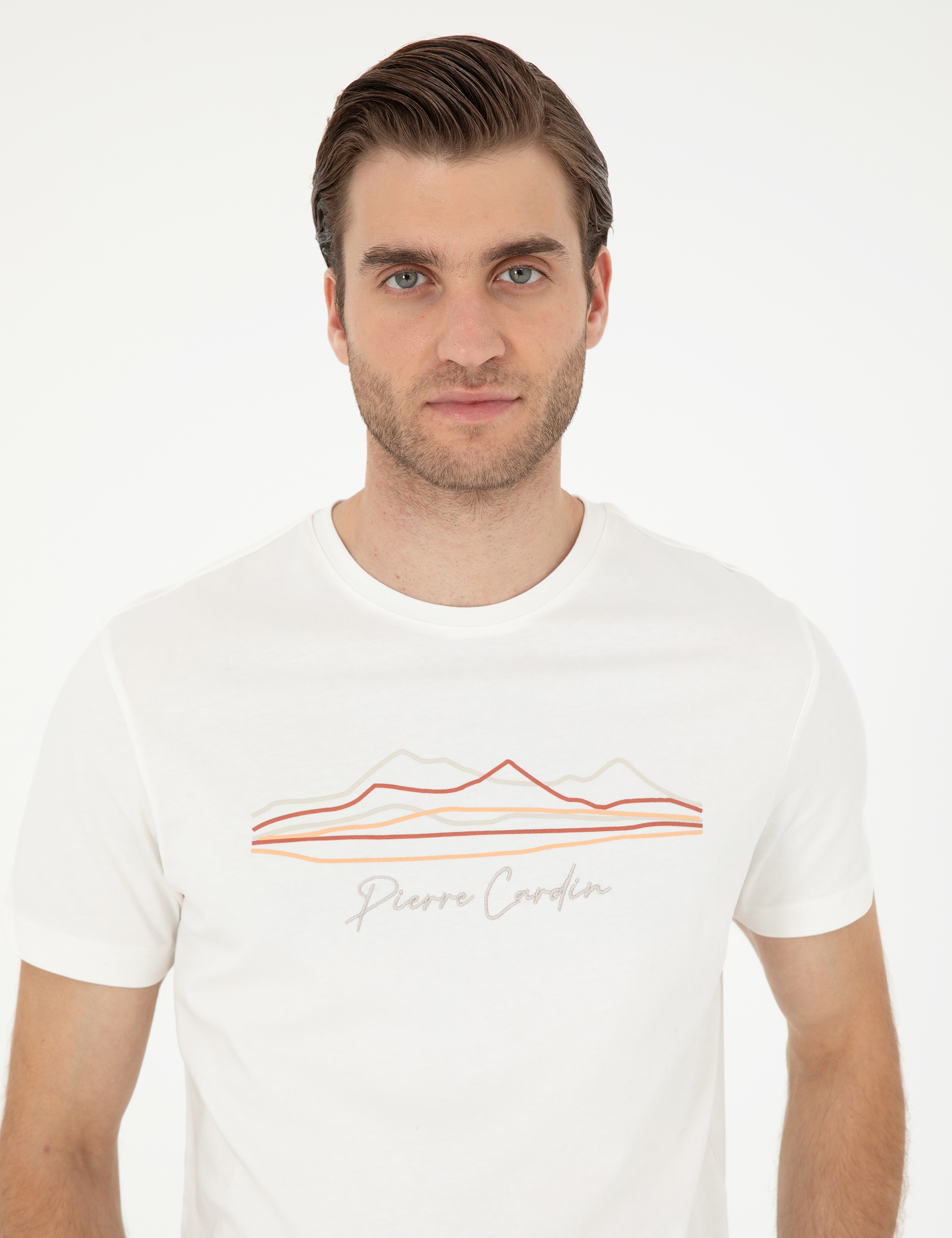Beyaz Slim Fit %100 Pamuk Bisiklet Yaka Tişört - Image 2