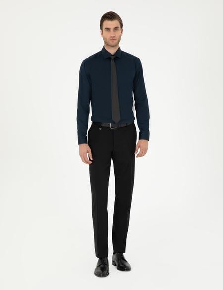 Lacivert Likralı Kolay Ütülenebilir Ex. Slim Fit Basic Gömlek - 50292526016