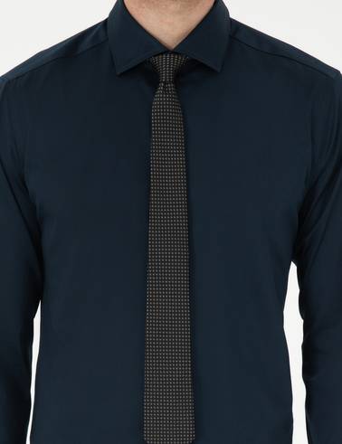 Lacivert Likralı Kolay Ütülenebilir Ekstra Slim Fit Basic Gömlek