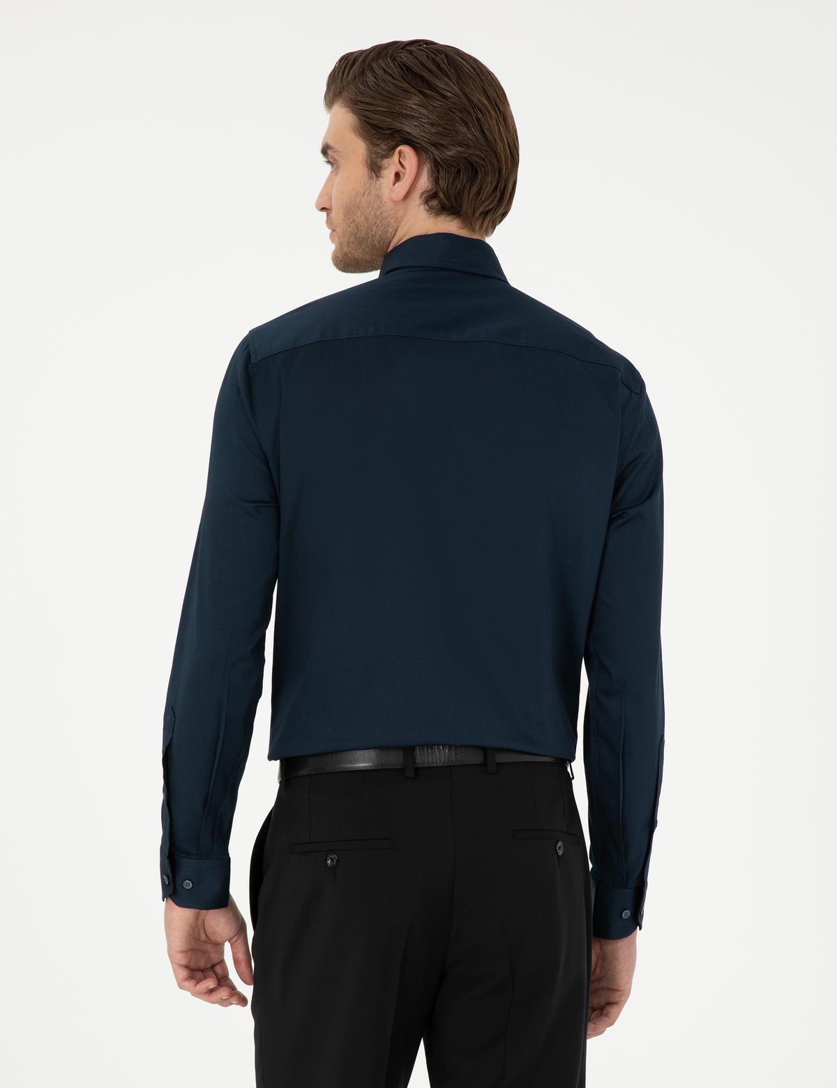 Lacivert Likralı Kolay Ütülenebilir Ex. Slim Fit Basic Gömlek - 50292526016