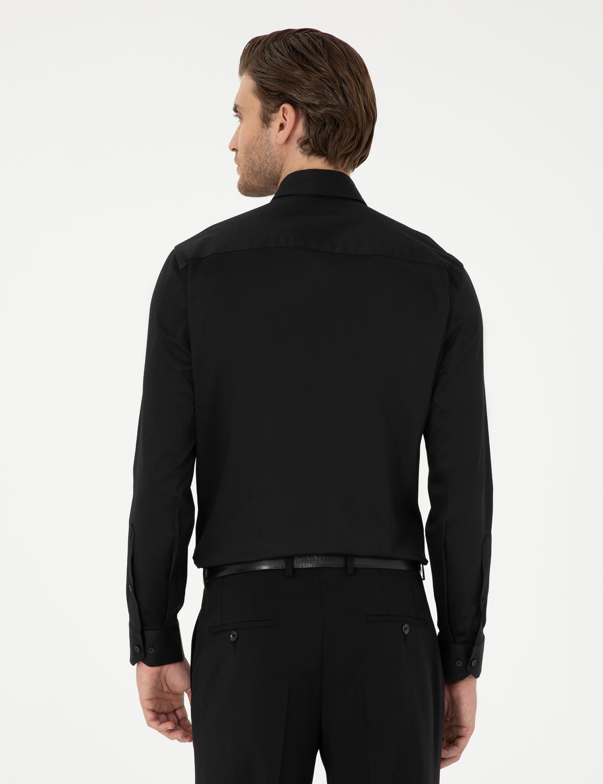 Siyah Likralı Kolay Ütülenebilir Ex. Slim Fit Basic Gömlek - 50292526019